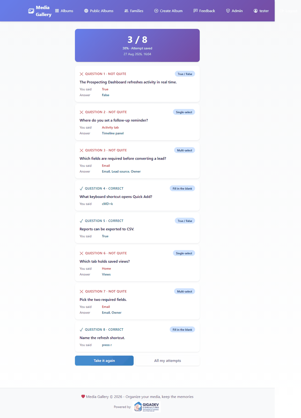 The review screen after submitting