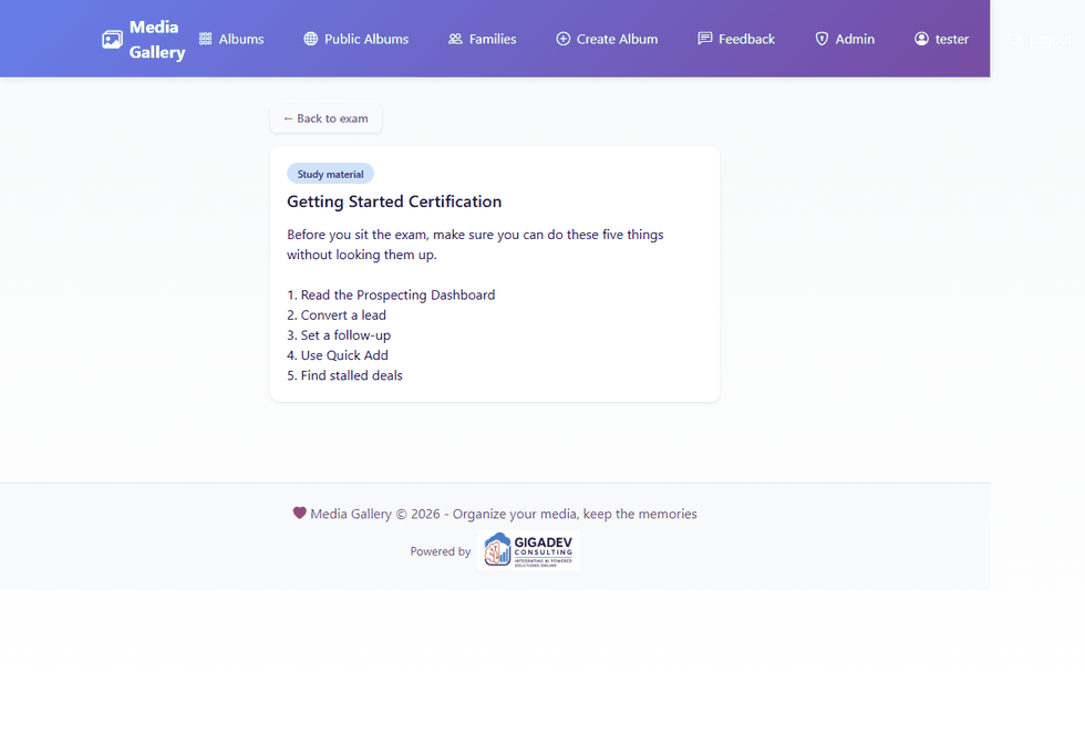 The study material page