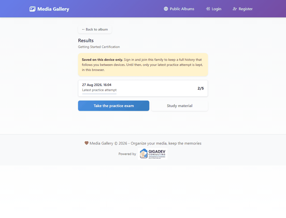 Practice results, kept in the browser